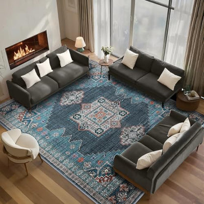 Boho Persian 5x7 Teal Blue Area Rug for Living Room Dining Room Office Bedroom - color: Fresh Teal & Blue, size: 5 x 7 feet