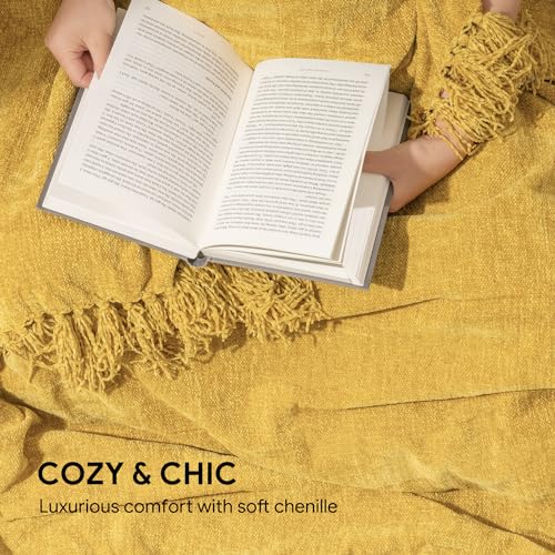 RECYCO Chenille Throw Blanket for Couch, 60"x80", Mustard Yellow - color: Mustard Yellow, size: 60'' X 80''