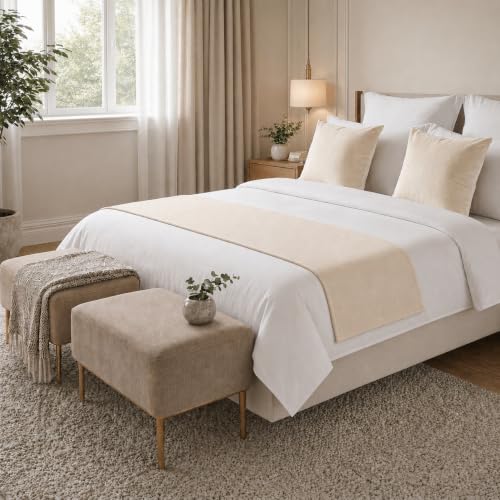 Solid Bed Runner Set,2 Pillow Covers,Oatmeal,70.9x19.7in - color: Oatmeal, size: Twin/Twin XL