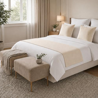 Solid Bed Runner Set,2 Pillow Covers,Oatmeal,94.5x19.7in - color: Oatmeal, size: King