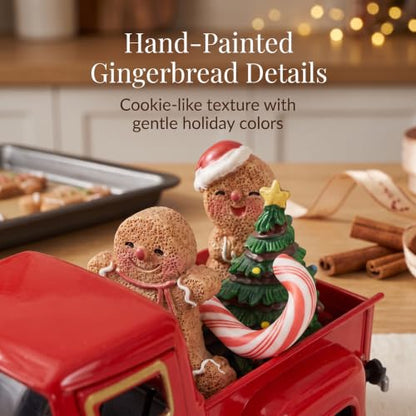 Christmas Red Gingerbread Pickup Truck Table Decor - color: Red