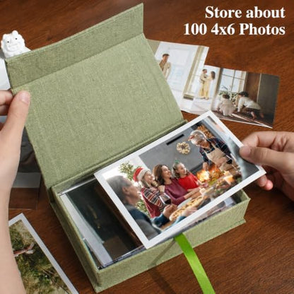 Photo Storage Box 4x6, Linen Photo Box - Grassgreen - color: Grassgreen, size: 4"x6"