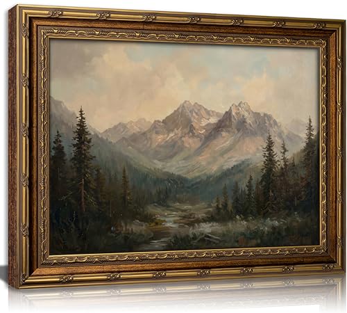 KKP Vintage Mountain Landscape Framed Wall Art, Antique Landscape Wall Decor - Mountain Forest Oil Painting Print Nature Scenery Art Classical Rustic Canvas for Living Room Cabin Study 9x11 Inch - color: Mountain Landscape, size: 11"L x 9"W