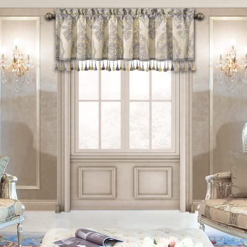 Loom and Mill Luxury Damask Jacquard Valances for Windows, Beige, 54"x18" - color: Rome-beige