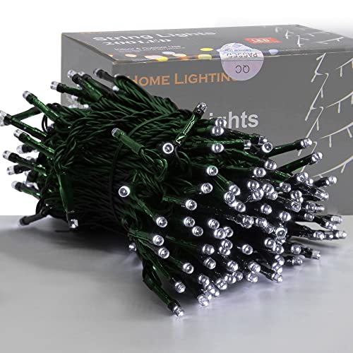 HOME LIGHTING 66ft Christmas Decorative Mini Lights, 200 LED Green Wire Fairy Starry String Lights Plug in, 8 Lighting Modes, for Indoor Outdoor Xmas Tree Wedding Party Decoration (White) - color: White