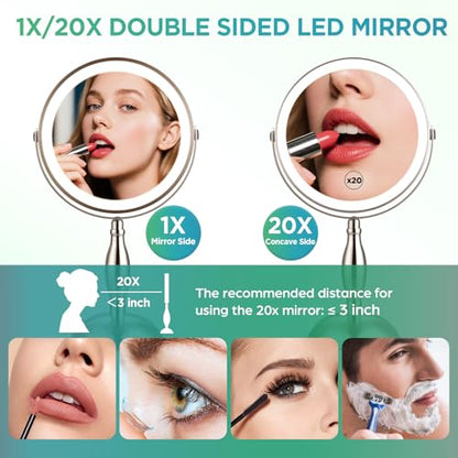 20x Magnifying Mirror with Light-Brushed Nickel - color: Brushed Nickel