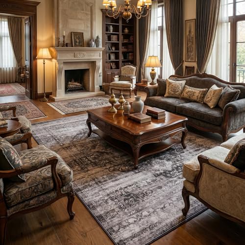 6x9 Washable Vintage Area Rug - Distressed Non-Slip Rugs Soft Large Medallion Carpets for Living Room Bedroom Dining Room Office Home Decor, Black - color: Brown, size: 6' x 9' (Rectangular)