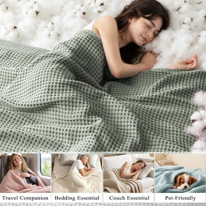 Exclusivo Mezcla 100% Cotton Throw Blanket for Couch, Celadon - color: Celadon, size: Throw (50" x 60")