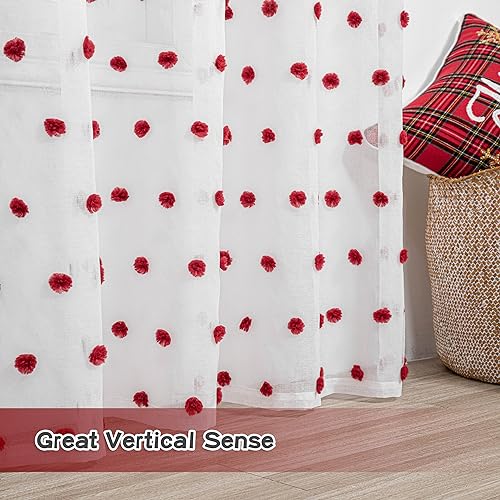MYSKY HOME Red Pom Pom Curtains for Kitchen Windows 45 Inch Long 2 Panels - color: Red Pom Pom, size: 50"W x 45"L (Pack of 2)