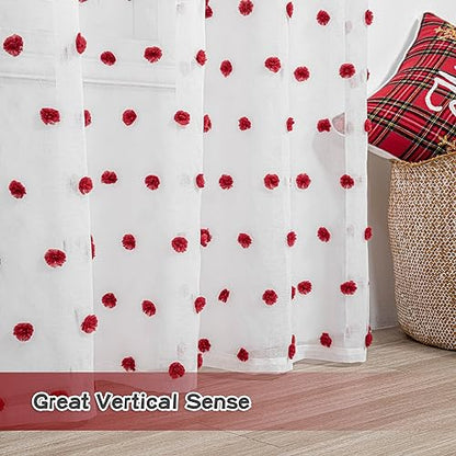 MYSKY HOME Red Pom Pom Curtains for Kitchen Windows 45 Inch Long 2 Panels - color: Red Pom Pom, size: 50"W x 45"L (Pack of 2)
