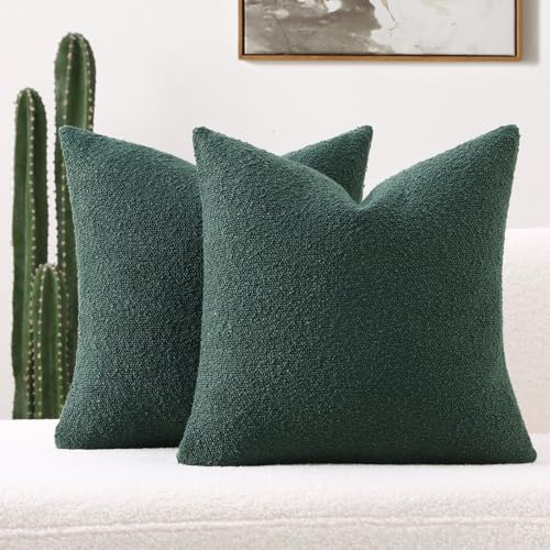 FUTEI Pack of 2 Boucle Textured Throw Pillow Covers 18x18 Inch, Dark Green - color: Dark Green, size: 18" x 18" (Pack of 2)