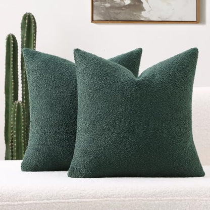 FUTEI Pack of 2 Boucle Textured Throw Pillow Covers 18x18 Inch, Dark Green - color: Dark Green, size: 18" x 18" (Pack of 2)