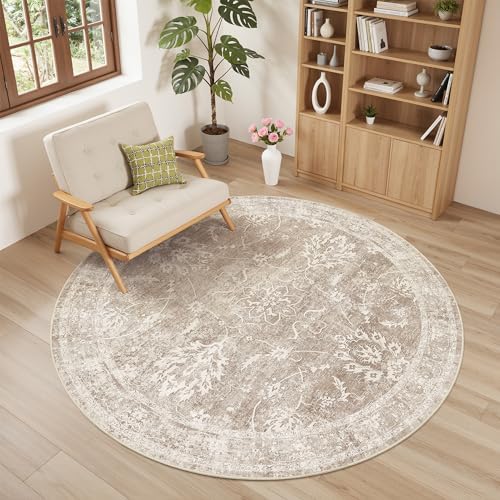 Madane Washable Round Rug 6ft for Living Room, Soft Natural Rug Brown/Sand - color: Brown/Sand, size: 6' (Round)