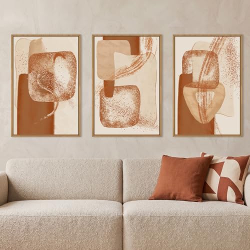 Celestdeco Neutral Orange Abstract Framed Canvas Wall Art Set-16"x24"x3 - color: Abstract Beige Wall Art, size: 16"L x 24"W