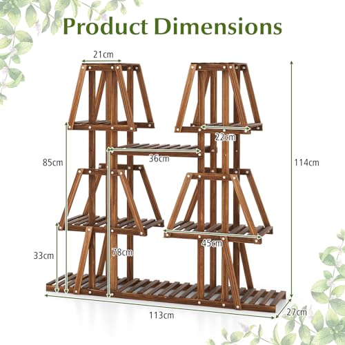GIANTEX Plant Stand Indoor, 5-Tier Wooden Trapezoid Plant Holder Rack for Multiple Plants, Carbonized Pine Wood, Indoor Outdoor Flowerpot Holder Display Shelf for Living Room Balcony Patio Porch