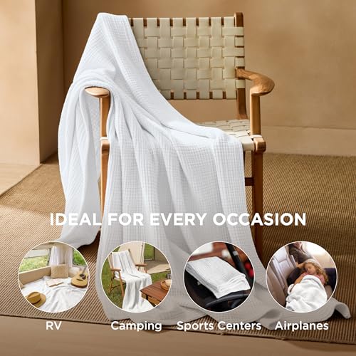 Bedsure 100% Cotton Muslin Blanket Twin XL for Bed, 4-Layer, White - color: 03 - White, size: Twin XL (66" X 90")