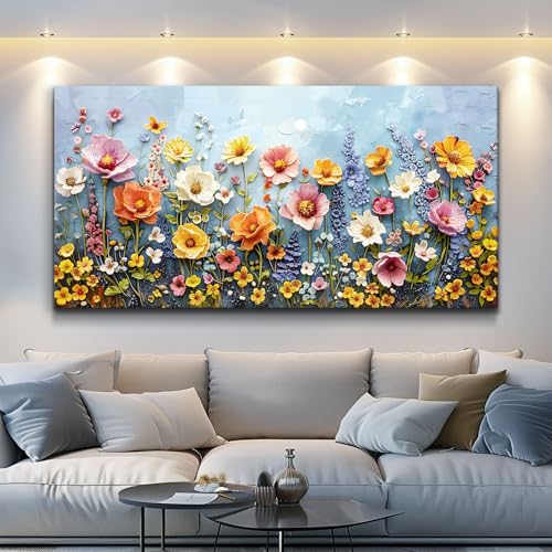 Yellow Pink Floral Wall Art for Bedroom,Botanical Canvas Art Prints 20"x40" - color: Colorful Flowers, size: 40"L x 20"W