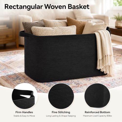 OIASKET 108L Extra Large Blanket Basket Living Room, 24.8" x 16.2" x 16.2" - color: Black, size: 24.8" x 16.2" x 16.2"