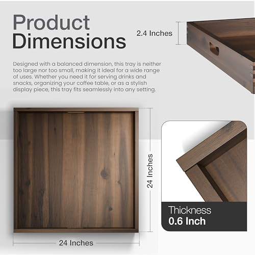 TIDITA 24" x 24" Square Wooden Ottoman Tray, Built-in Handles, Walnut Color - color: Walnut, size: 24" x 24" x 2.4"