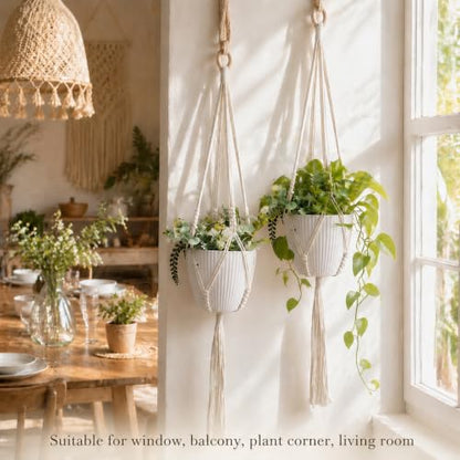 Artilady Macrame Plant Hanger Indoor,Boho Hanging Planter Holder for Window - color: Beige a