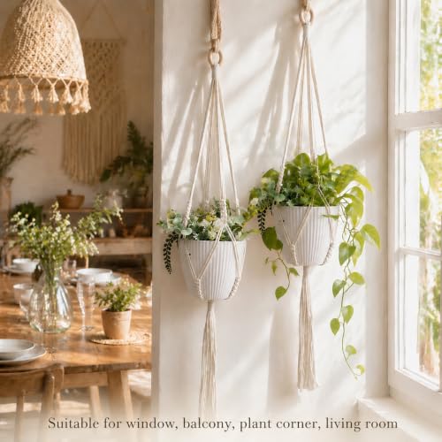 Artilady Macrame Plant Hanger Indoor,Boho Hanging Planter Holder for Window - color: Beige a