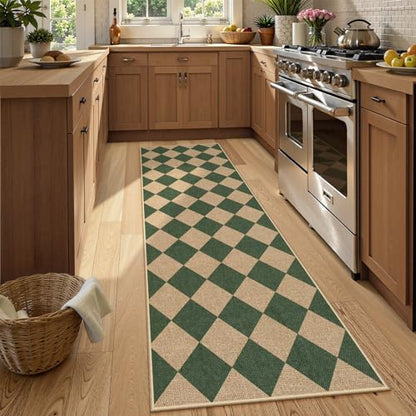 Lahome Checkered Easy Jute Kitchen Runner Rug, 2x8 Outdoor Rugs Washable - color: Deep Green/Nature-2, size: 2'6" x 8' (Runner)