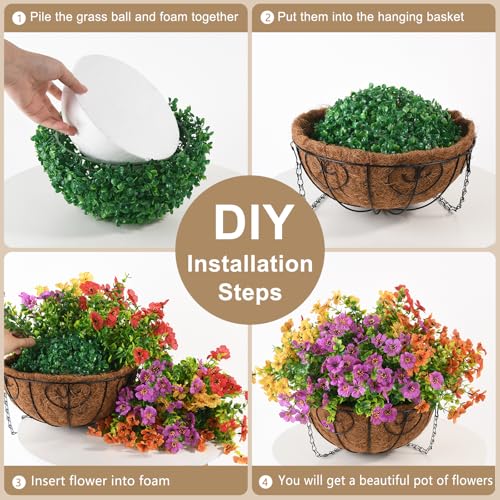 Artificial Hanging Flowers Basket for Outdoor, UV Resistant Plants Daisy - color: Multi Color