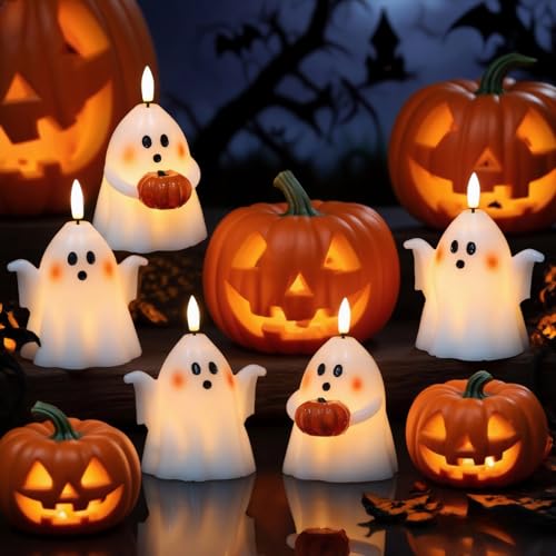 Wondise Halloween Flameless Candles with 6hrs Timer Spooky Ghost - color: 1-White