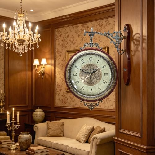 Homestia Double Sided Wall Clock Vintage Style Silent Non-Ticking Clock - size: Double Sided - 13 Inch
