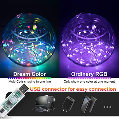 BTF-LIGHTING DC5V RGB IC WS2812B 6.5FT 20LED Fairy String Lights IP65 - color: Transparent wire, size: 6.6FT 20LED