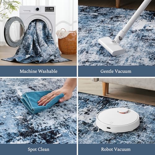 Rugflix 3x4 Entrance Rugs, Washable Navy Blue Dark Entry Small Rug - color: 01-ocean Blue, size: 3' x 4' (Rectangular)