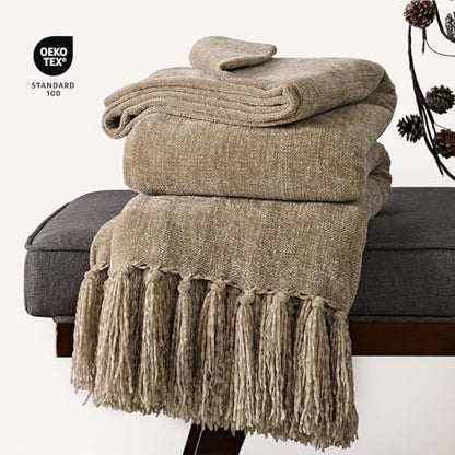 EverGrace Chenille Knit Throw Blanket for Couch, 60"x80", Beige - color: Beige, size: 60"x80"