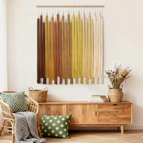 Macrame Wall Hanging Large Boho Home Decor Aesthetic Modern Chic Wall Art - color: Yellow