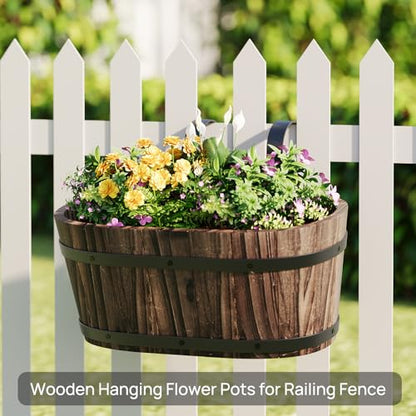 2Pack Wood Fence planters Railing planter box Window boxes planters porch - color: Carbonized-2pcs, size: Large