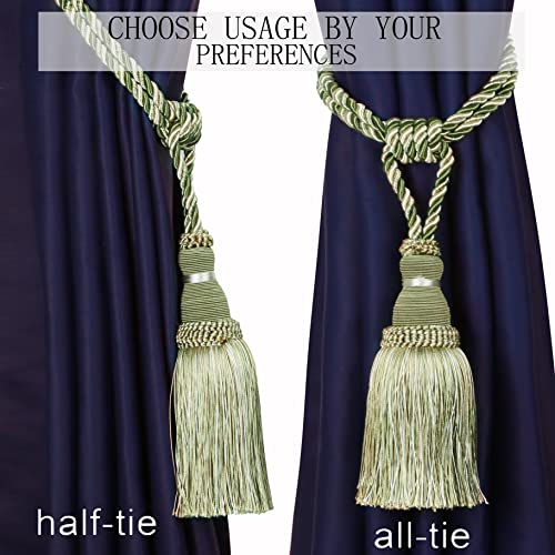 BEL AVENIR 2 Pack Curtain Tiebacks Tassel Drapery Tie-Backs Rope Holdbacks - color: Green, size: 2 Pack
