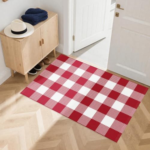 Outdoor Rugs, Red and White Area Rug Checkered 2’4’’x3’7’’ - color: Red & White, size: 2'4" x 3'7" (Rectangular)