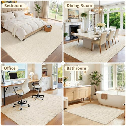 Yamaziot Washable 3x5 Area Rugs for Living Room Textured Non Slip Rug Beige - color: Beige, size: 3' x 5' (Rectangular)