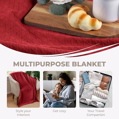 Superior Cotton Blanket, Lightweight, Breathable Bedding, Throw, Burgundy - color: Burgundy, size: Throw
