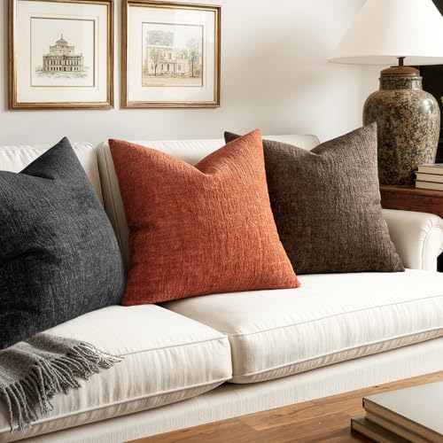 MIULEE Fall Couch Pillow Covers Textured Chenille 18x18 Brown - color: Brown, size: 18" x 18" (Pack of 2)