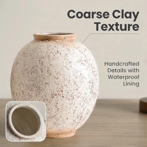 Large Round Ceramic Vase, 9.8“ H, Red White Speckled - color: Retro-9.8", size: 9.8"-Oval