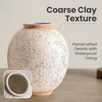 Large Round Ceramic Vase, 9.8“ H, Red White Speckled - color: Retro-9.8", size: 9.8"-Oval