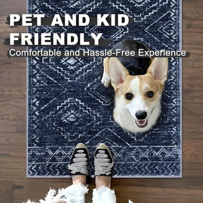 KILOCOCO Washable Runner Rug 2x7 ft Non Slip Hallway Runners, Dark Blue - color: Dark Blue, size: 2' x 7' (Runner)