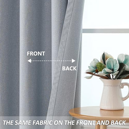 THOOO 100% Blackout Curtains Natural Linen Textured Blackout Curtains 63 Inch Length for Bedroom Living Room Nursery, Farmhouse Thermal Insulated Grommet Curtains Room Darkening 2 Panels,Light Blue - color: Light Blue, size: 52"W x 63"L (Pack of 2)