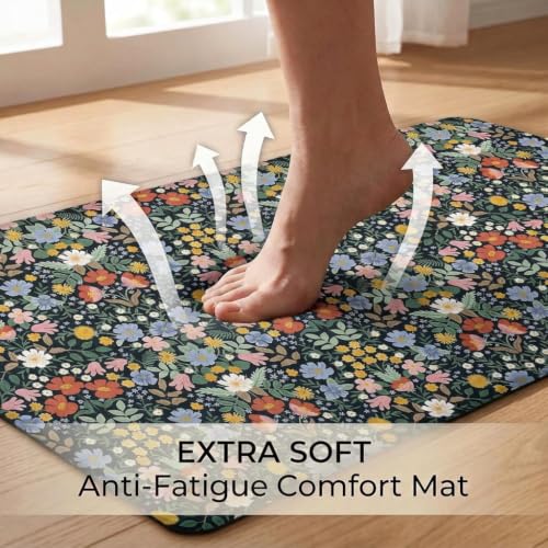 Kitchen Floor Mat 36x20in Waterproof Anti-Fatigue Kitchen Mats - color: Black Flower Clusters