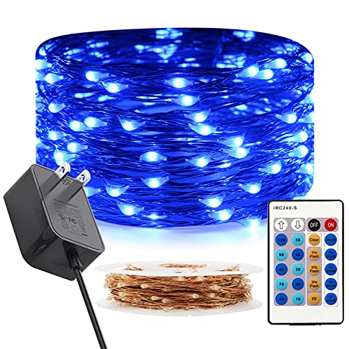 RUICHEN Fairy Lights Plug in with Remote, Copper Wire 33 Ft 100 LED, Blue - color: Blue
