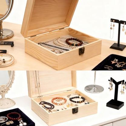 Wooden Box 8.26x6x3 Small Natural Craft Storage Jewelry Keepsake Gift Box