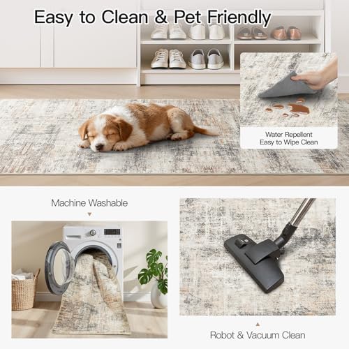 3x10 Area Rugs for Hallways, Abstract Washable Non-Slip Runner Rug, Gold - color: Grey/Gold, size: 3' x 10' (Rectangular)