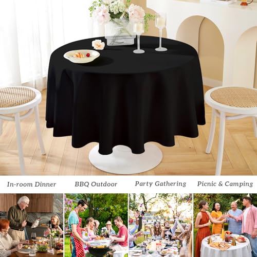 Mulbozy 2 Pcs Black Round Plastic Tablecloth Disposable,84 inch - color: Black, size: 84" Round