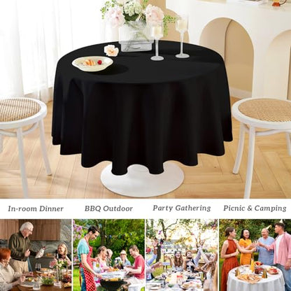 Mulbozy 2 Pcs Black Round Plastic Tablecloth Disposable,84 inch - color: Black, size: 84" Round