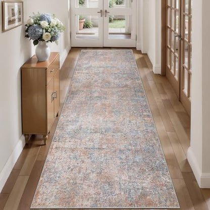 Tangsoo Abstract 3x8 Hallway Washable Runner Rug, Modern Non Slip Runner - color: Orange Red/Blue, size: 3' X 8' (Runner)